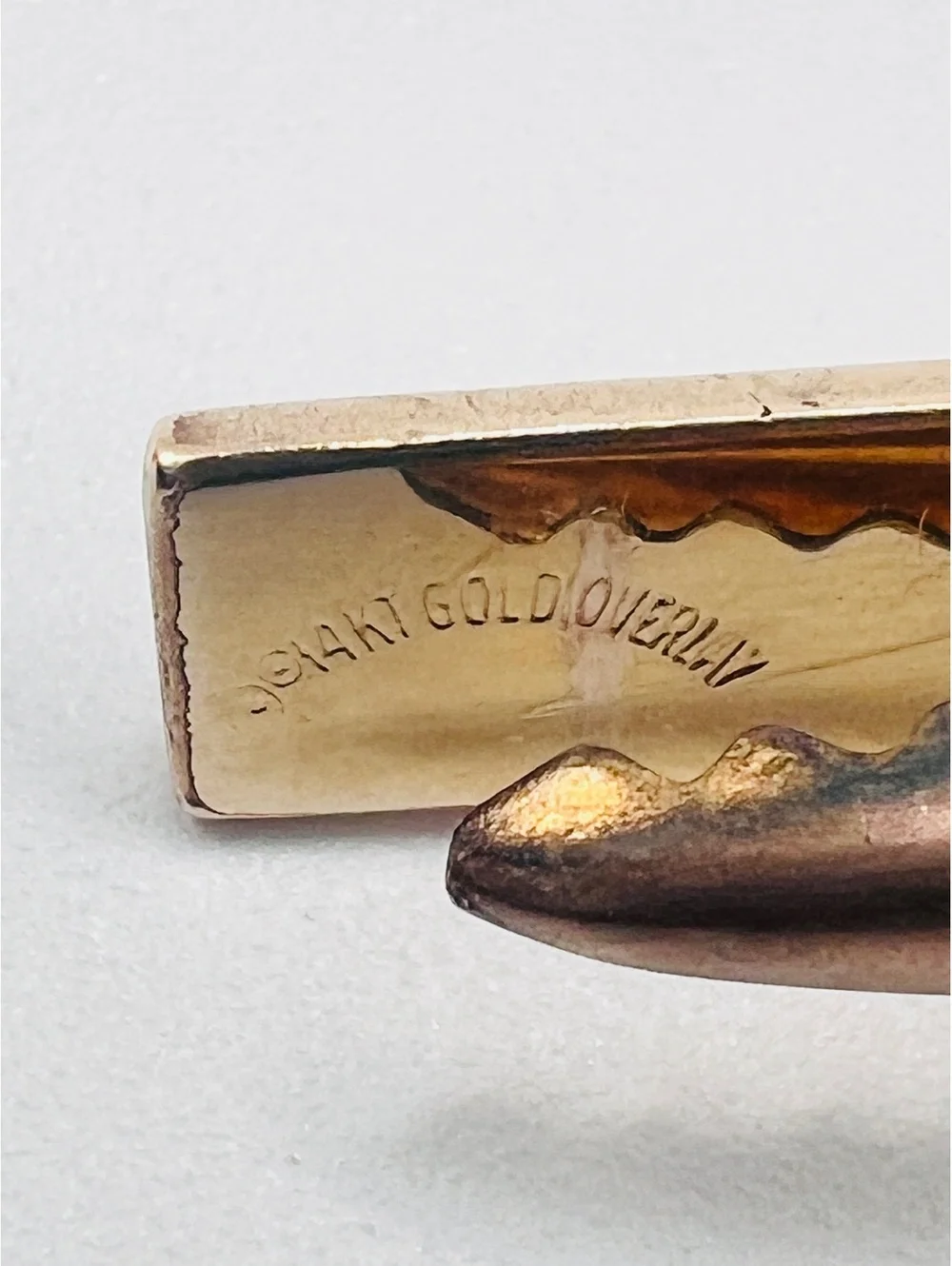 Vintage 14K Gold Overlay Textured Tie Bar Clip 2” Men’s Jewelry